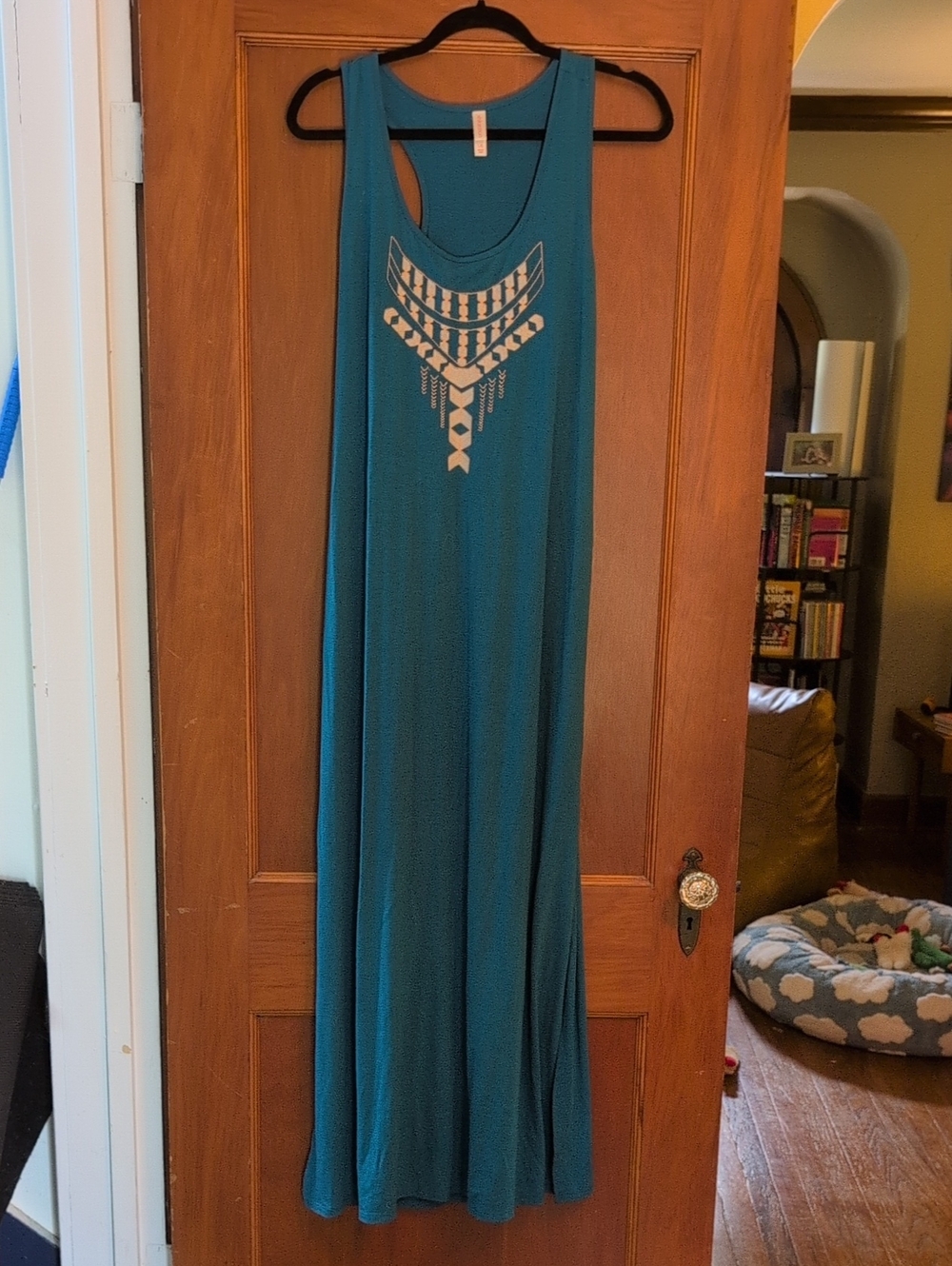 Xhilaration Teal Maxi Tank Dress with Tribal Chest Print